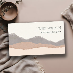 Rustic Elegant Pastel Blush Kraft Mountain Waves Business Card