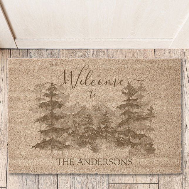 Rustic Elegant Pine Forest and mountain Fiber Doormat (In situ)