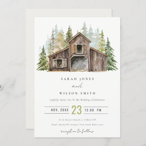 Rustic Elegant Pine Forest Barnyard Wedding Invite