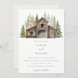 Rustic Elegant Pine Forest Barnyard Wedding Invite