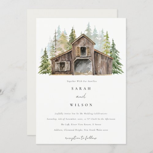 Rustic Elegant Pine Forest Barnyard Wedding Invite