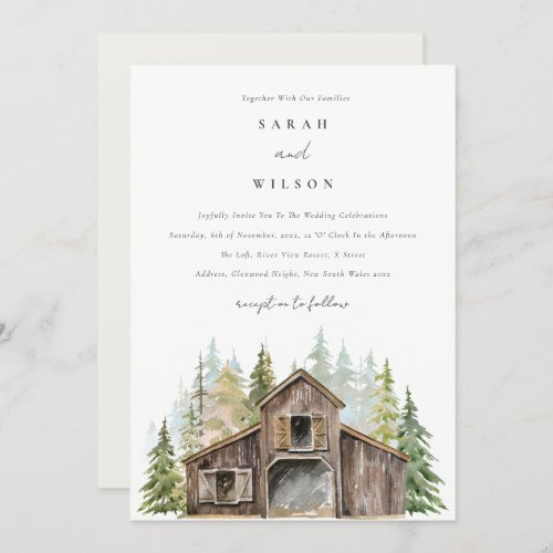 Rustic Elegant Pine Forest Barnyard Wedding Invite