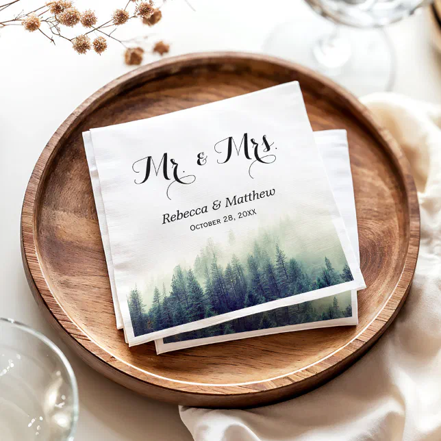 Rustic Elegant Pine Tree Forest Winter Wedding Paper Napkins | Zazzle