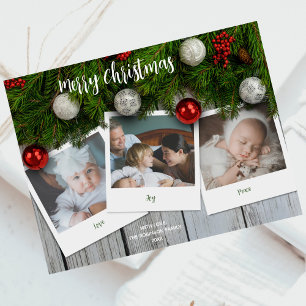 Rustic Elegant Pine Wood Photo Merry Christmas Postcard