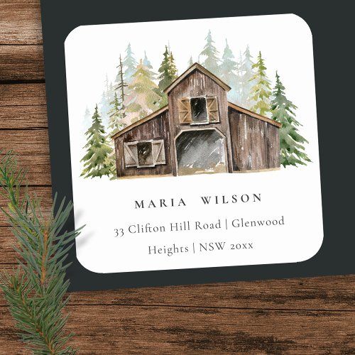 Rustic Elegant Pine Woods Forest Barnyard Address Square Sticker