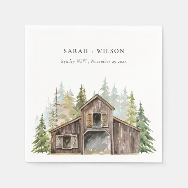 Rustic Elegant Pine Woods Forest Barnyard Wedding Napkins (Front)