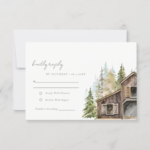 Rustic Elegant Pine Woods Forest Barnyard Wedding RSVP Card