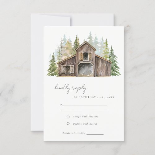 Rustic Elegant Pine Woods Forest Barnyard Wedding RSVP Card