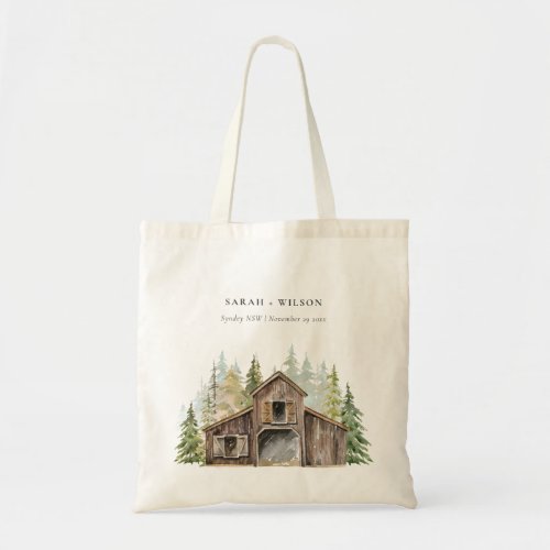 Rustic Elegant Pine Woods Forest Barnyard Wedding  Tote Bag