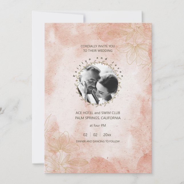 Rustic Elegant Pink Custom Photo Wedding Invitation (Front)