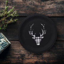 Rustic Elegant Plaid Deer Christmas Paper Plates