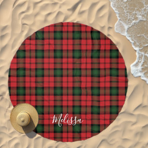 Rustic Elegant Plaid Script Green Red Tartan Beach Towel