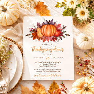 Rustic Elegant Pumpkin Fall Leaves Thanksgiving Invitation