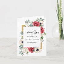 Rustic Elegant Red and Gold Floral Thank You Card