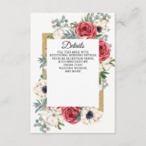 Rustic Elegant Red and Gold Floral White Wedding Enclosure Card