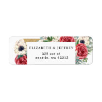 Rustic Elegant Red and Gold Floral White Wedding Label
