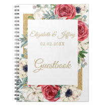 Rustic Elegant Red and Gold Floral White Wedding Notebook
