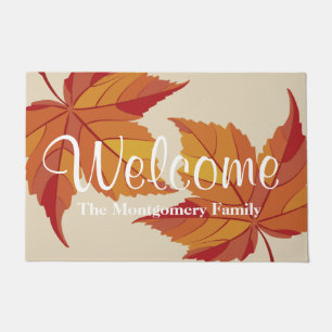 Rustic Elegant Red Fall Leaves Welcome Doormat