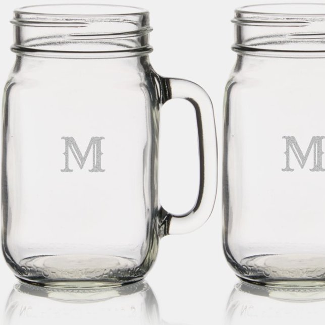 Rustic Elegant Retro Monogrammed Engraved Etched Mason Jar W/ Handle (Rustic Elegant Retro Monogrammed Engraved Etched Mason Jar W/ Handle)