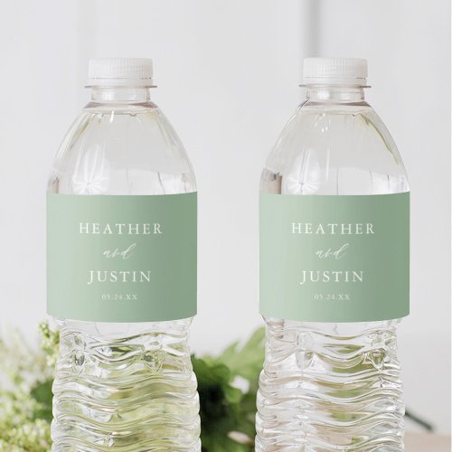 Rustic Elegant Sage Green Wedding Water Bottle Label