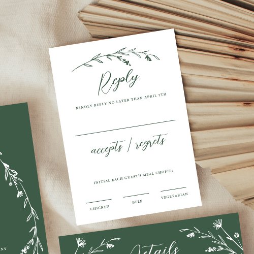 Rustic Elegant Sage Green Wildflower Wedding RSVP Card