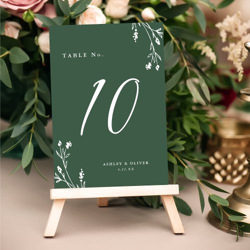 Rustic Elegant Sage Green Wildflowers Boho Wedding Table Number