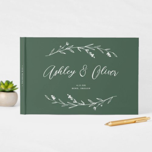 Rustic Elegant Sage Green Wildflowers Wedding Guest Book