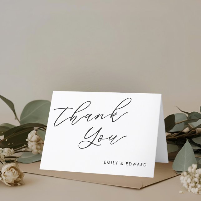Rustic Elegant Script Non-Photo Folded Wedding Thank You Card (Creator Uploaded)