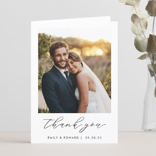 Rustic Elegant Script Two Photo Folded Wedding Thank You Card
