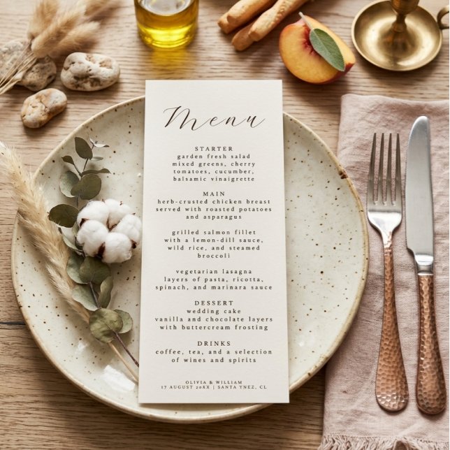 Rustic Elegant Script Wedding Reception Dinner  Menu (Creator Uploaded)