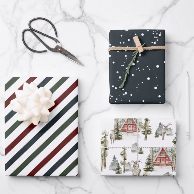 Rustic Elegant Snowy Winter | Christmas Holiday Wrapping Paper Sheets (Front)