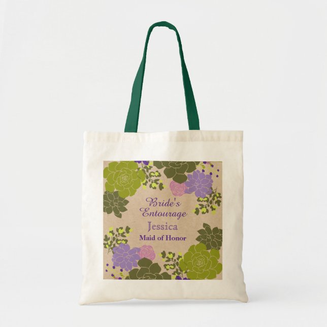 Rustic Elegant Succulent Floral Bride's Entourage Tote Bag (Front)