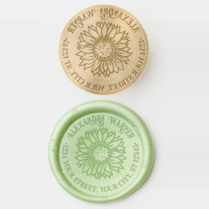 Rustic Elegant Sunflower #4 Name Return Address Wax Seal Stamp