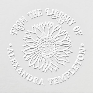 Rustic Elegant Sunflower #4 Rnd Library Book Name Embosser