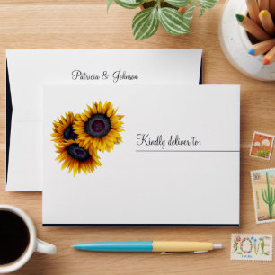 Rustic elegant sunflower barn wood wedding envelope