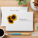 Rustic elegant sunflower barn wood wedding envelope<br><div class="desc">Fall elegant rustic sunflowers bouquet monogrammed wedding envelope with dark brown barn wood liner.                Matching invitation and stationery available in the collection.</div>