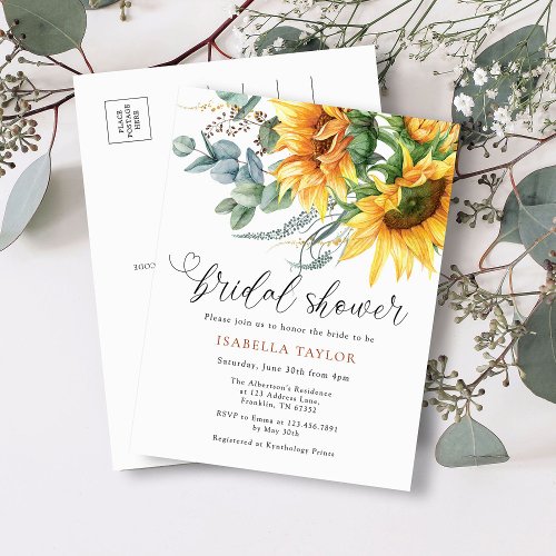 Rustic Elegant Sunflower Bridal Shower Invitation Postcard