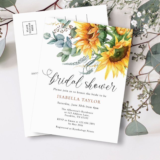 Rustic Elegant Sunflower Bridal Shower Invitation Postcard (Creator Uploaded)