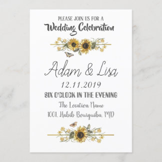 Rustic & Elegant Sunflower Butterfly Wedding Invitation
