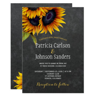 Rustic elegant sunflower chalkboard wedding card