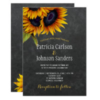 Rustic elegant sunflower chalkboard wedding invitation