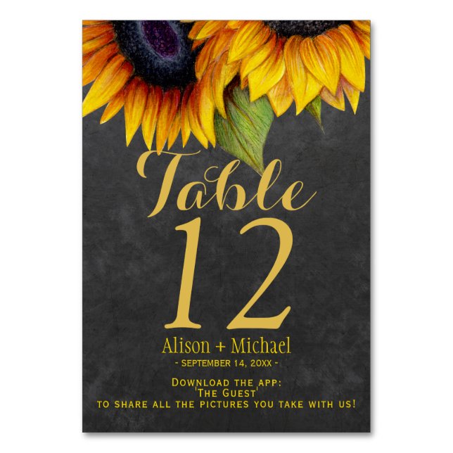 Rustic elegant sunflower chic wedding table number (Front)