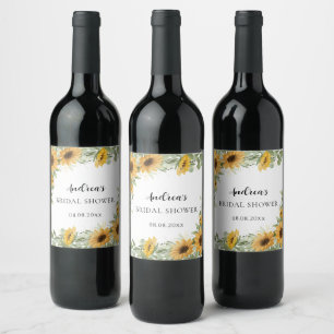 Rustic Elegant Sunflower Eucalyptus Bridal Shower Wine Label