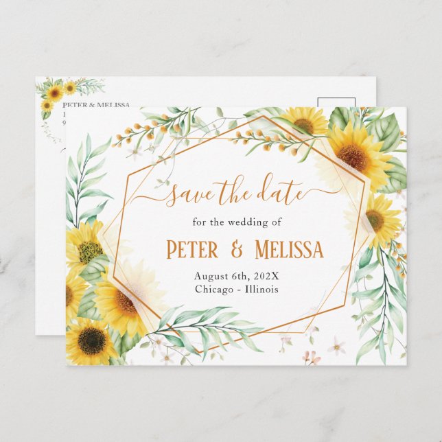 Rustic Elegant Sunflower save the date Postcard (Front/Back)