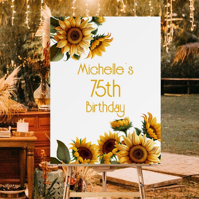 Rustic Elegant Sunflowers 75th Birthday Foam Board (Sunflower 75th birthday party sign)