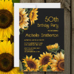 Rustic Elegant Sunflowers Black 50th Birthday Invitation<br><div class="desc">Rustic,  elegant 50th birthday party invitation with yellow sunflowers on a black background. Contact me for assistance with your customizations or to request additional matching or coordinating Zazzle products for your celebration.</div>