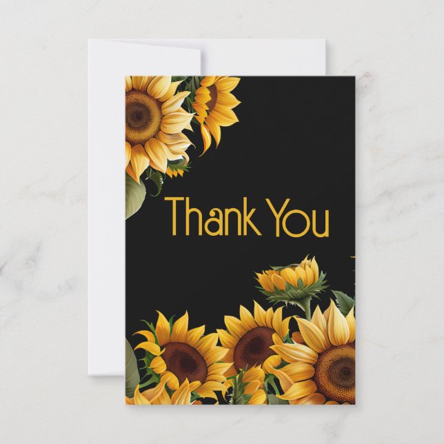 Rustic Elegant Sunflowers Black Birthday Thank You (Front)