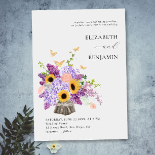 Rustic Elegant Sunflowers Lush Bouquet Wedding Invitation