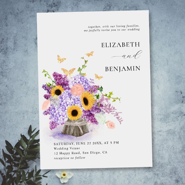 Rustic Elegant Sunflowers Lush Floral Boho Wedding Invitation (Creator Uploaded)