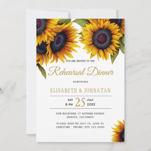 Rustic elegant sunflowers wedding rehearsal dinner invitation